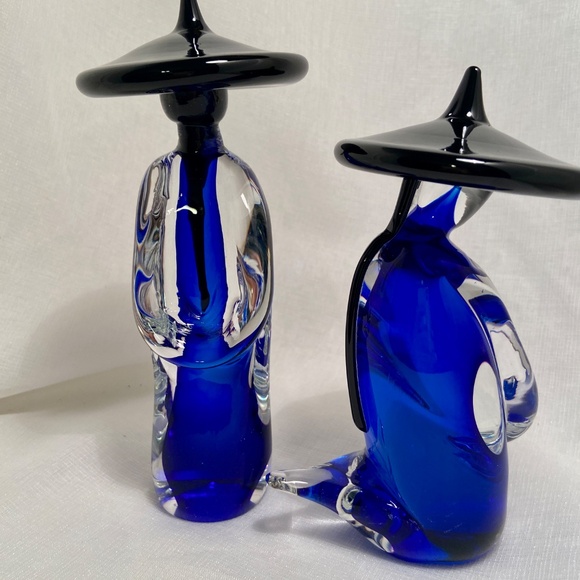 Formia Vetri Di Cobalt Blue & Clear Murano Glass Asian Fiqurines - Picture 9 of 16